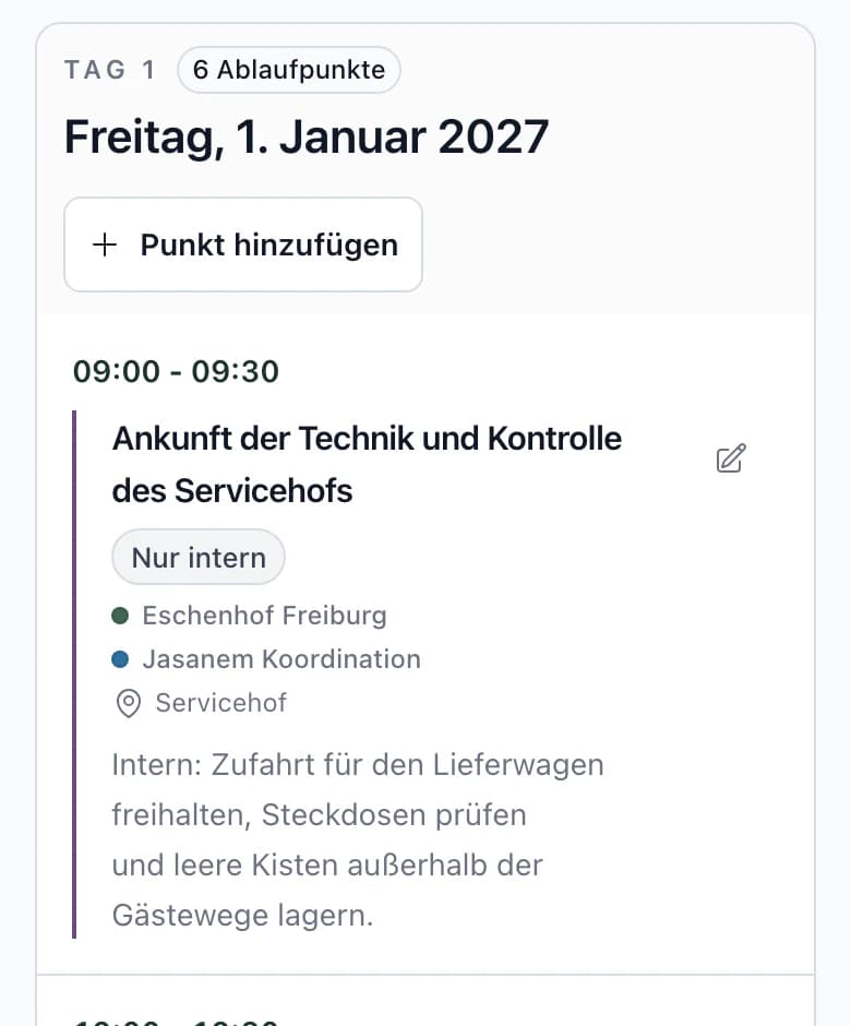 Ablaufplan auf dem Smartphone
