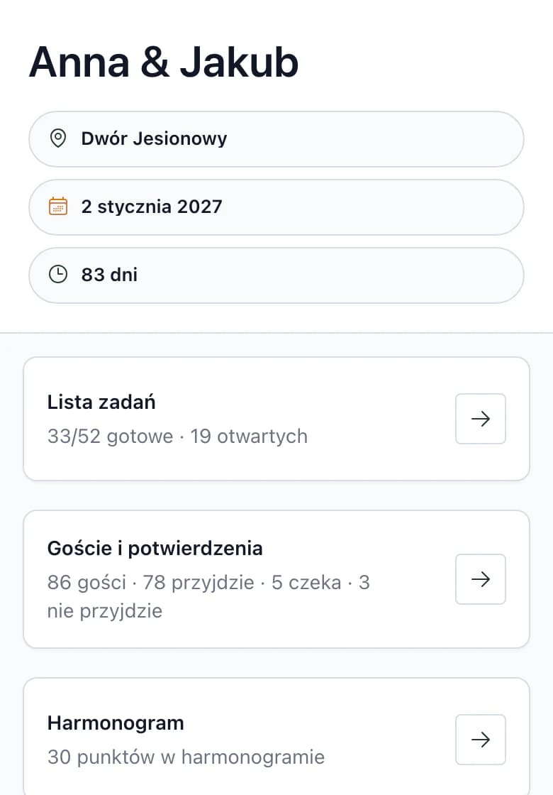 Przegląd ślubu Anna & Jakub na telefonie: nazwa ślubu i obiekt Dwór Jesionowy
