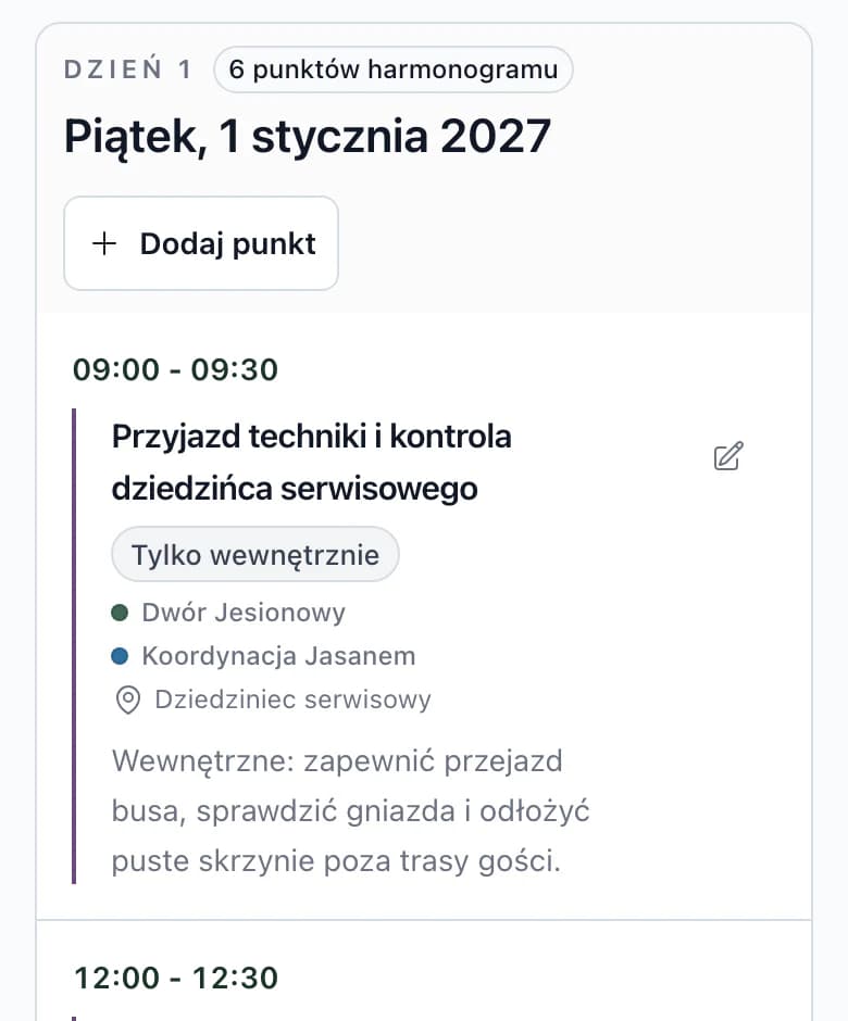 Harmonogram na telefonie