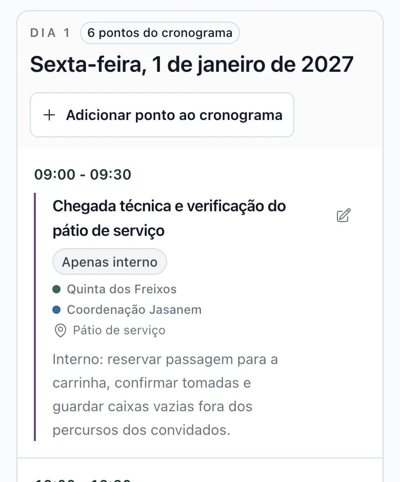 Cronograma no telemóvel