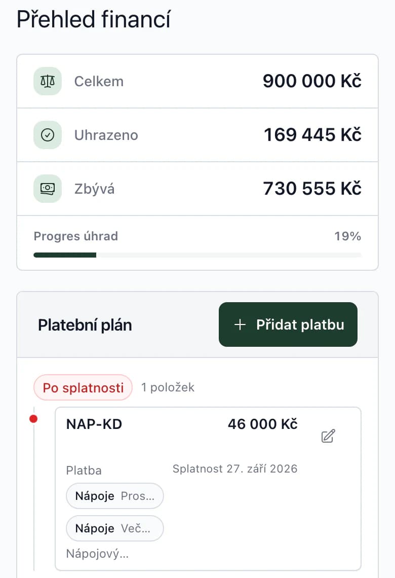 Rozpočet na telefonu: celkem, uhrazeno, zbývá a první platba platebního plánu