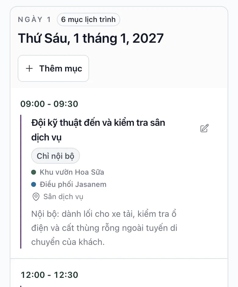 Lịch trình trên điện thoại