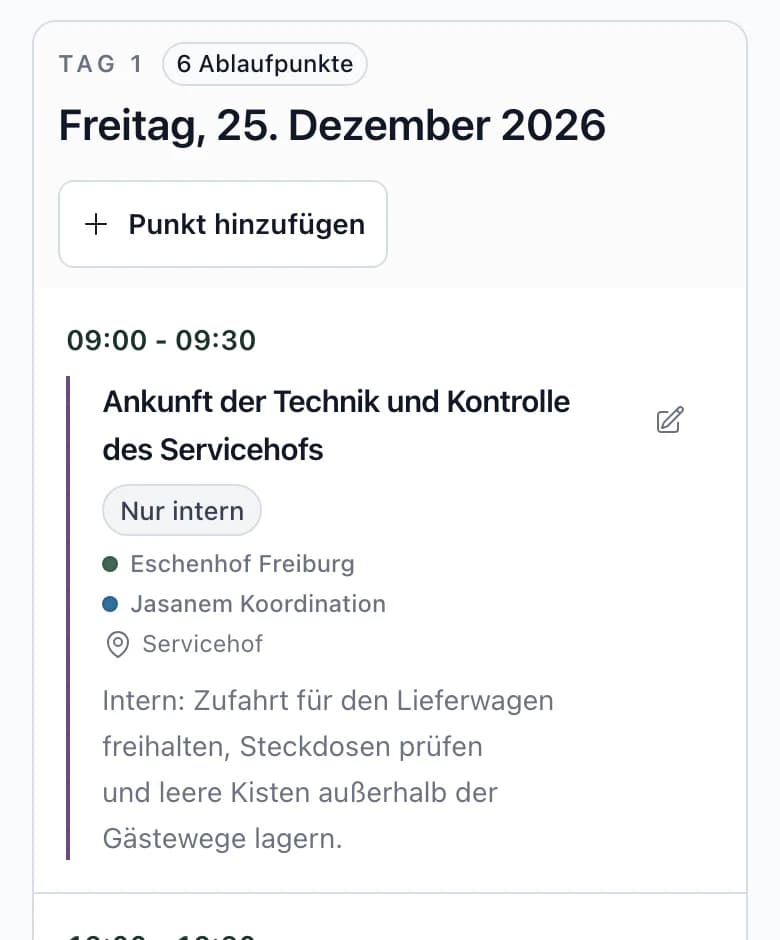 Ablaufplan auf dem Smartphone
