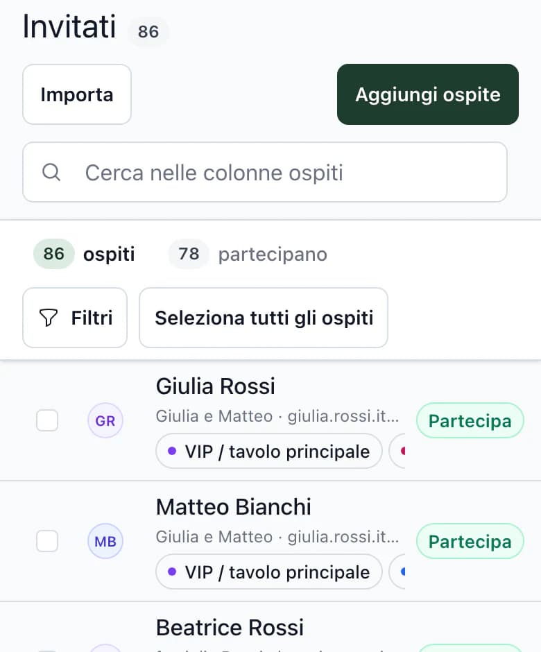 Lista invitati sul telefono