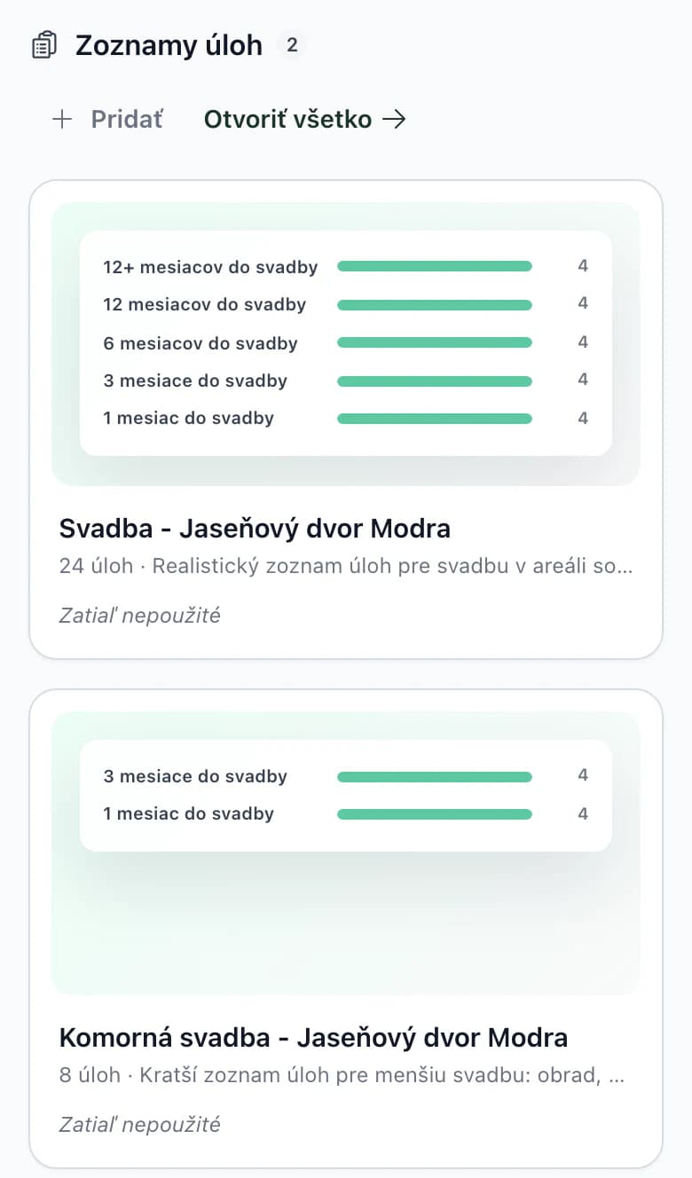 Šablóny na telefóne: zoznamy úloh s náhľadom podľa mesiacov do svadby